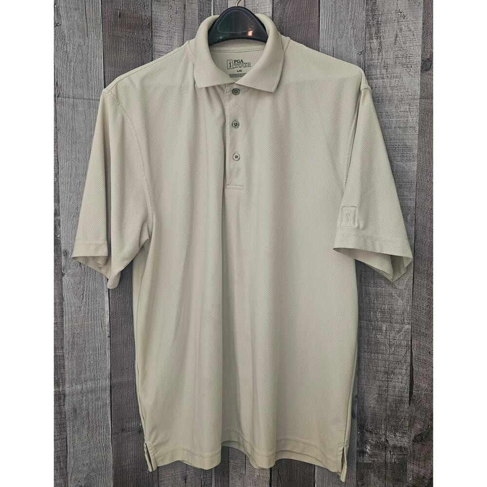 PGA Tour Golf Men’s size Large Polo Shirt Short Sleeve Cream Beige